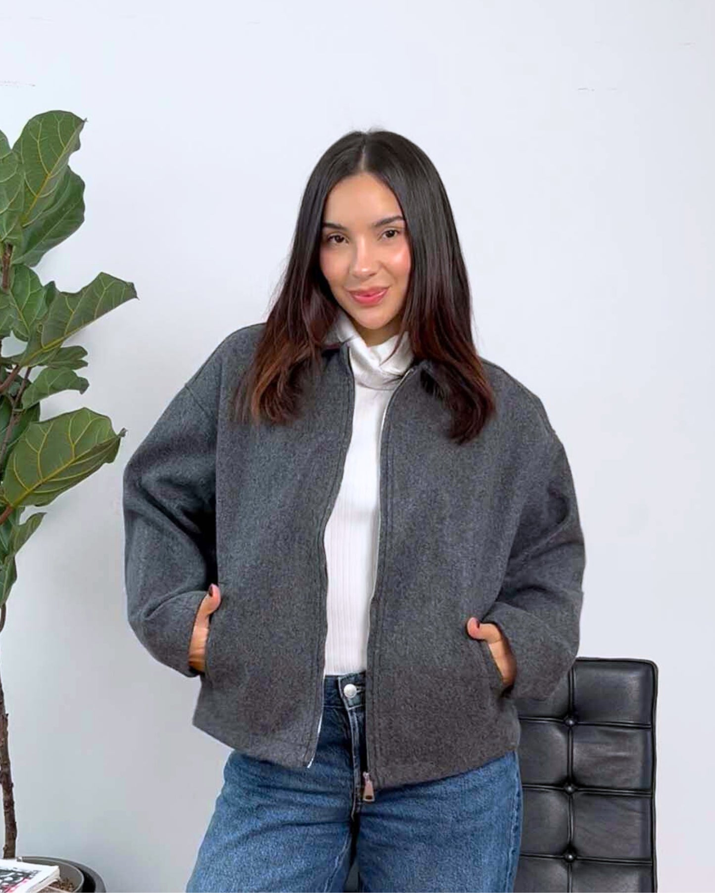 Casaca Crop Tela Paño Mia