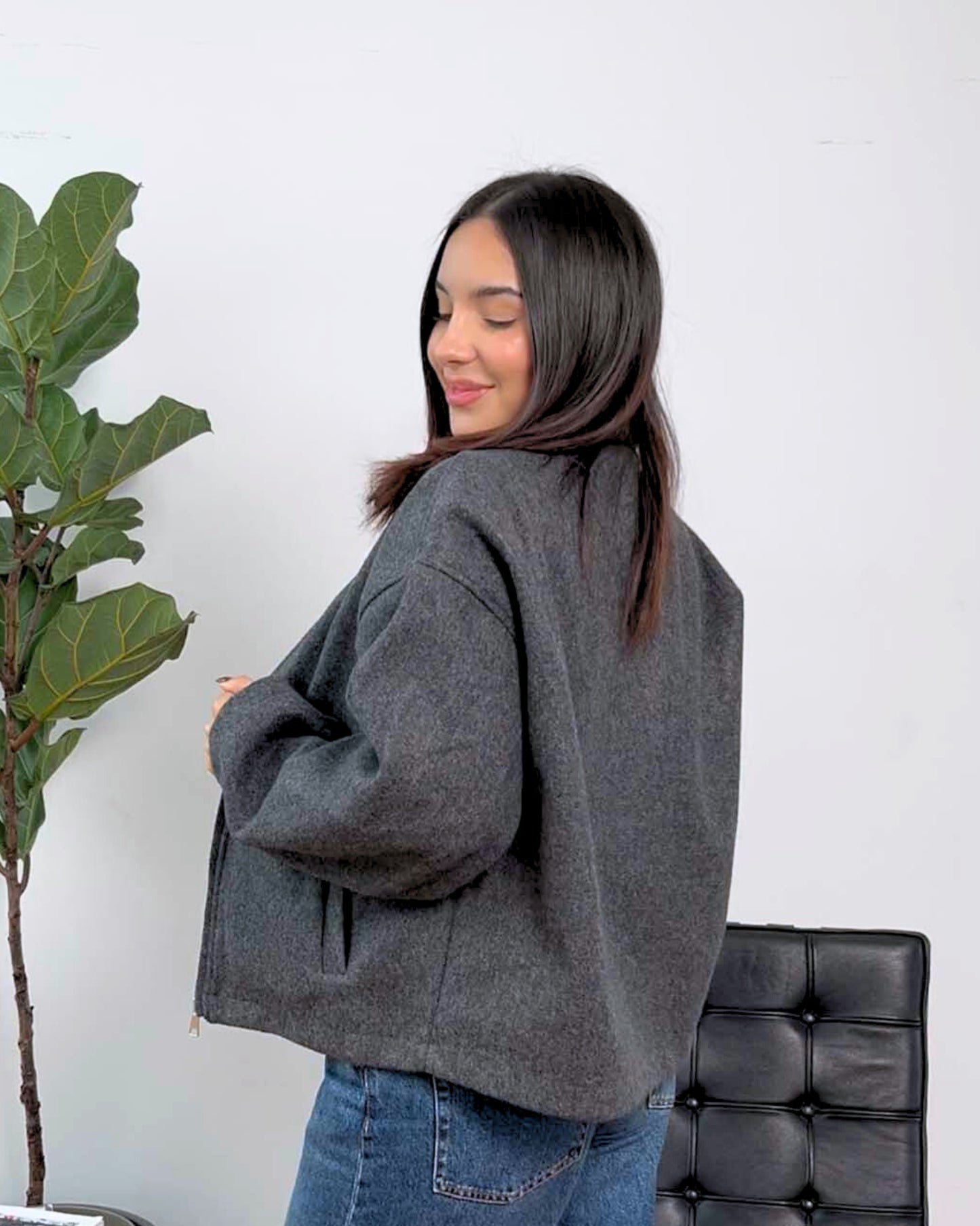 Casaca Crop Tela Paño Mia