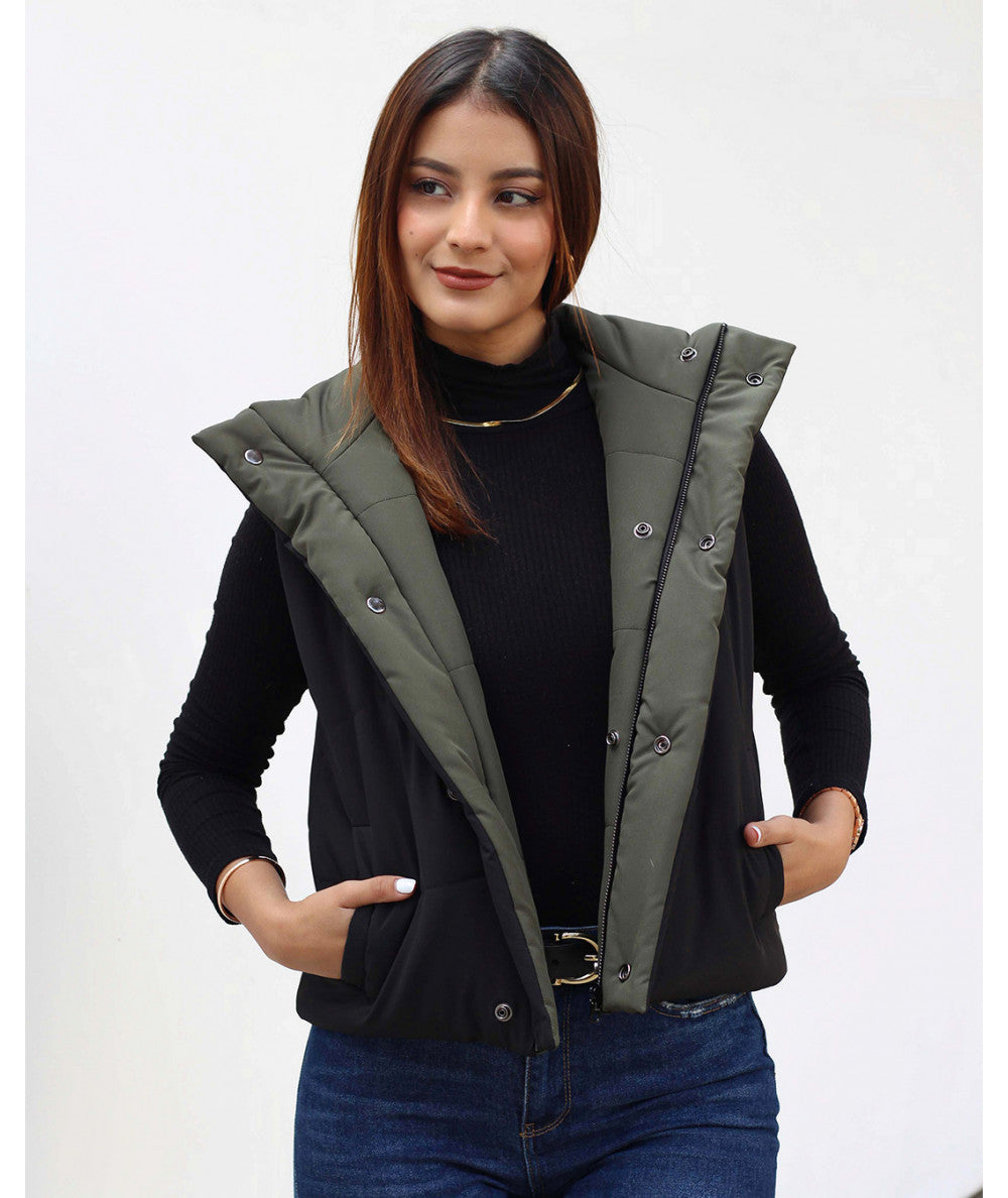 CHALECO REVERSIBLE VERDE MILITAR / NEGRO BERLÍN