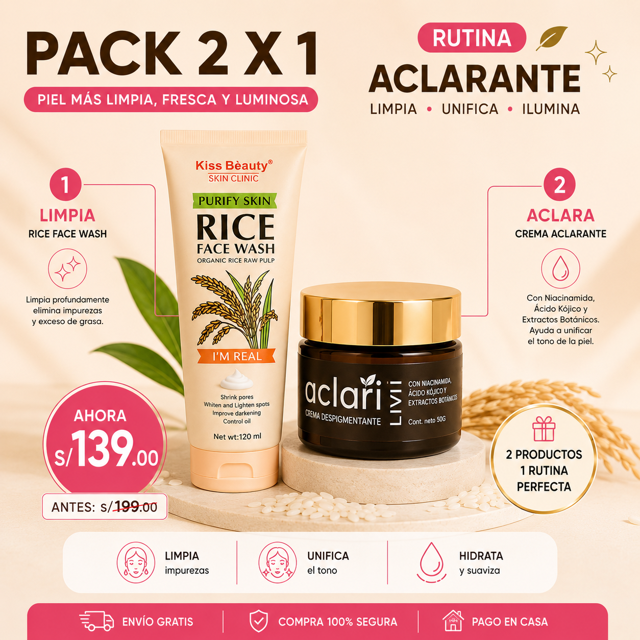 Pack Aclarante Rice Face Wash + Aclari Livii