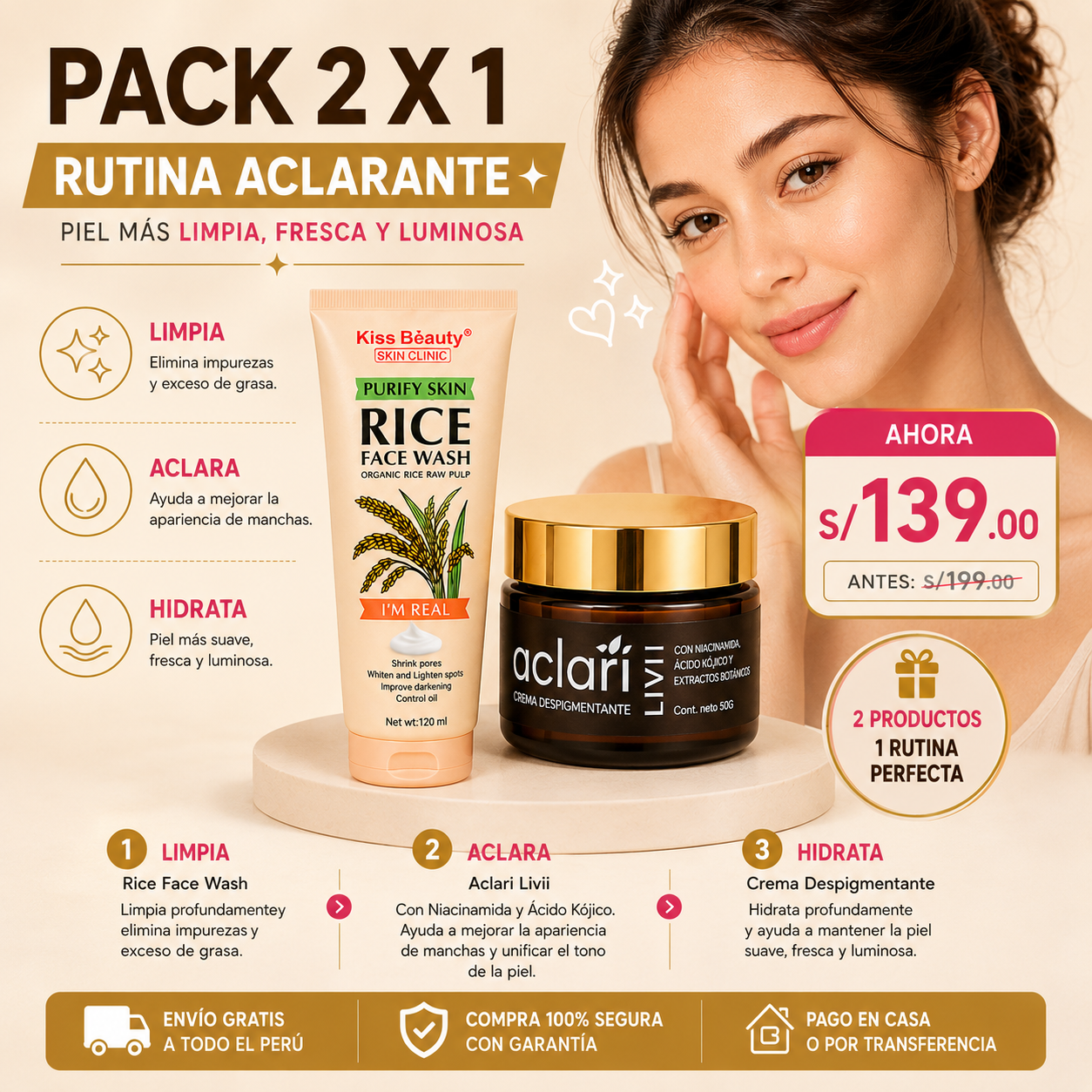 Pack Aclarante Rice Face Wash + Aclari Livii