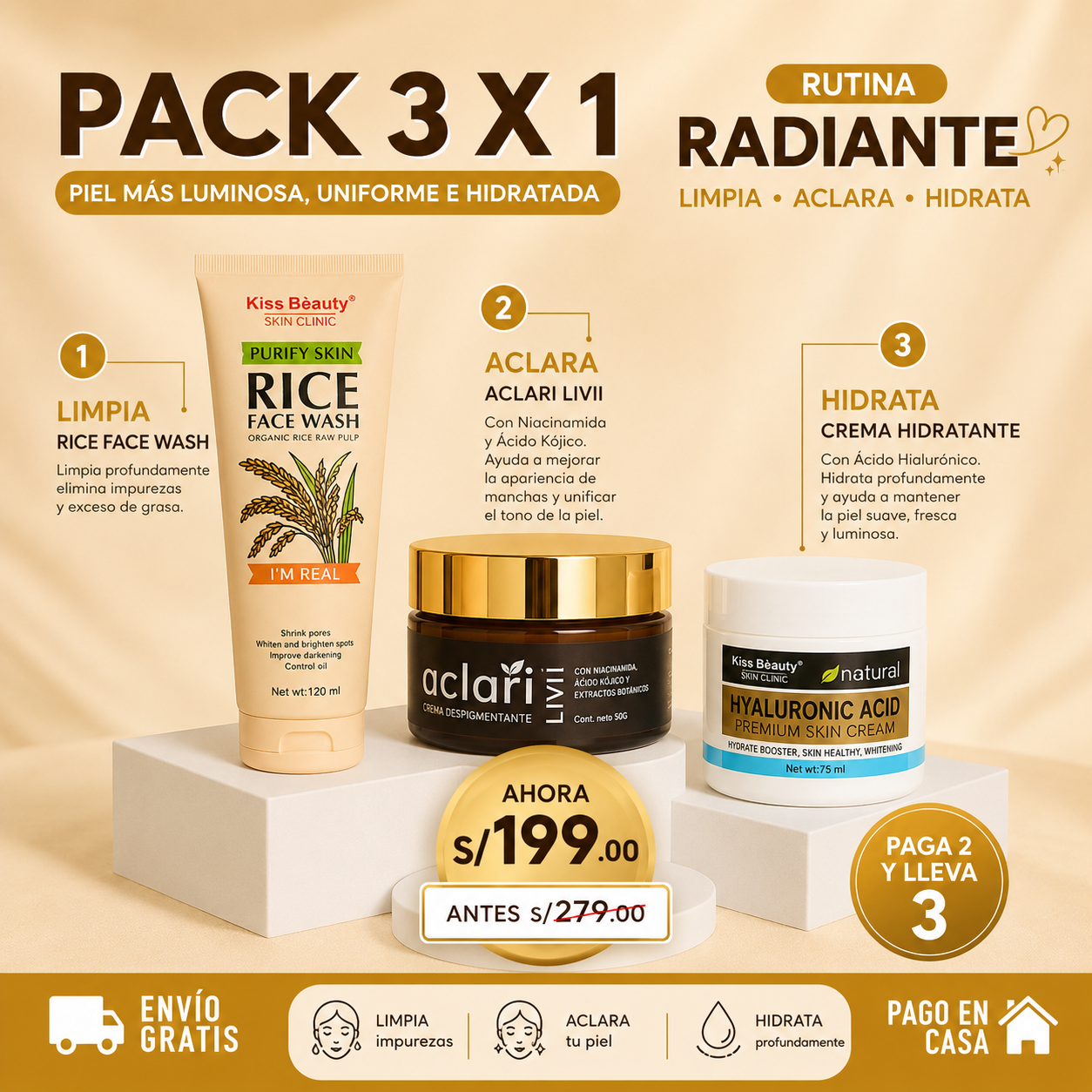 Pack manchas | hidratación + Rice Face Wash + Aclari Livii