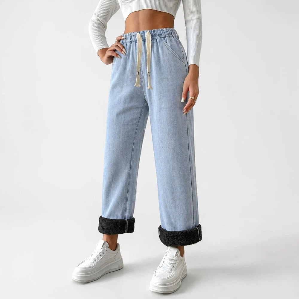 Pantalón Térmico Afelpado Mujer Estilo Denim Invierno