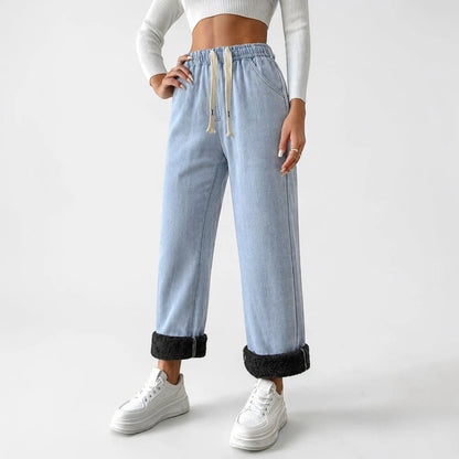 Pantalón Térmico Afelpado Mujer Estilo Denim Invierno